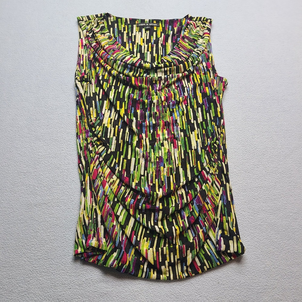 Cable & Gauge Sleeveless Top Womens S Multicolor Excellent Abstract Cowl Neck